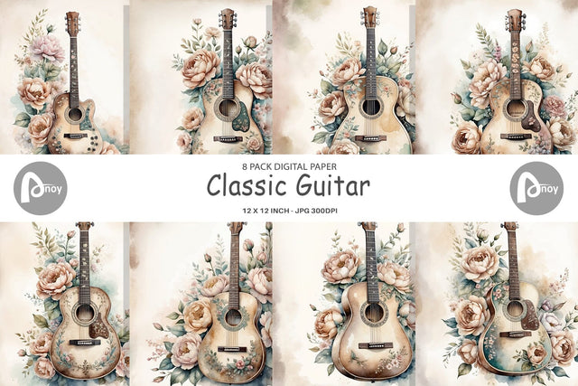 Digital Paper Classic Guitar Digital Pattern artnoy 