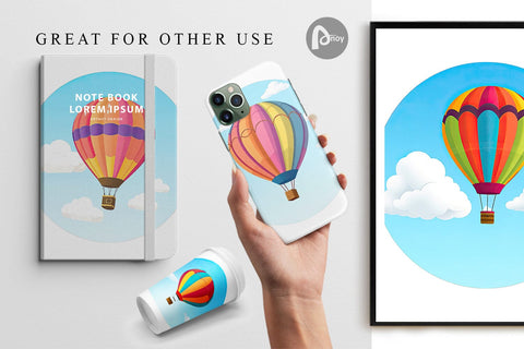 Digital Paper Classic Hot Air Balloon Digital Pattern artnoy 