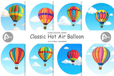Digital Paper Classic Hot Air Balloon Digital Pattern artnoy 