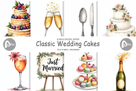 Digital Paper Classic Wedding Cakes and Celebrations Digital Pattern artnoy 