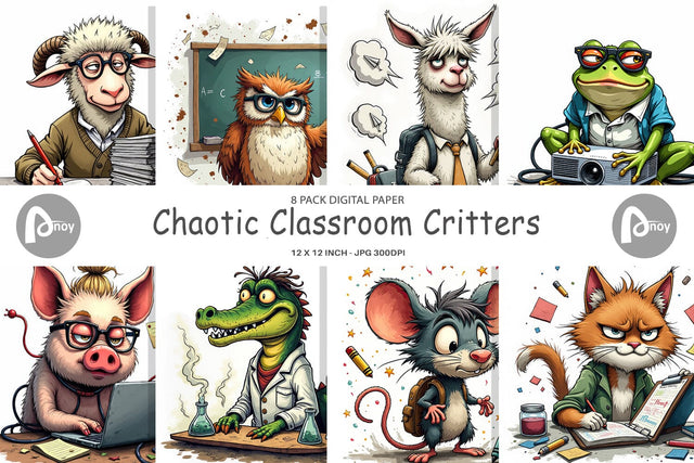 Digital Paper Classroom Chaos Critters Digital Pattern artnoy 