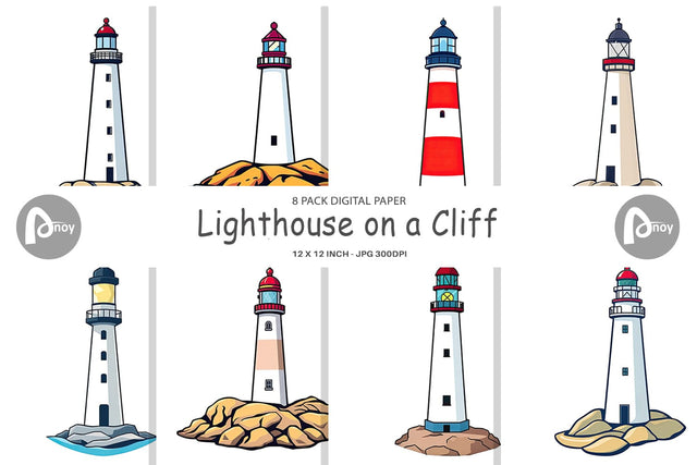 Digital Paper Cliff Lighthouse Digital Pattern artnoy 