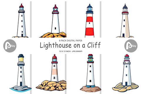 Digital Paper Cliff Lighthouse Digital Pattern artnoy 