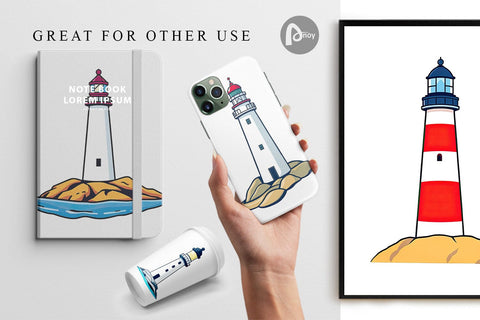 Digital Paper Cliff Lighthouse Digital Pattern artnoy 