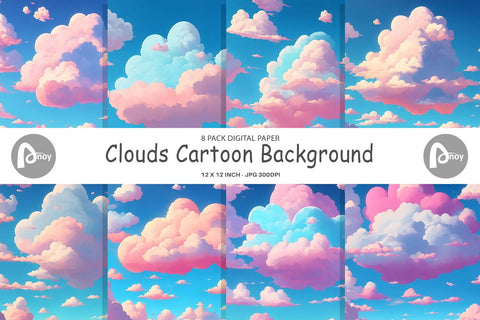 Digital paper Clouds Cartoon Background Digital Pattern artnoy 