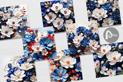 Digital Paper Cobalt Flower Digital Pattern artnoy 