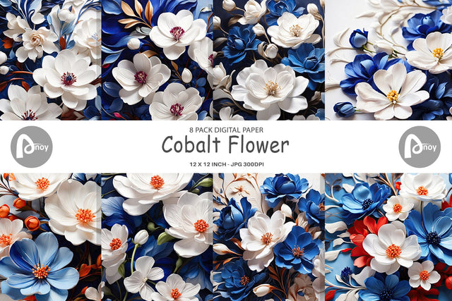 Digital Paper Cobalt Flower Digital Pattern artnoy 