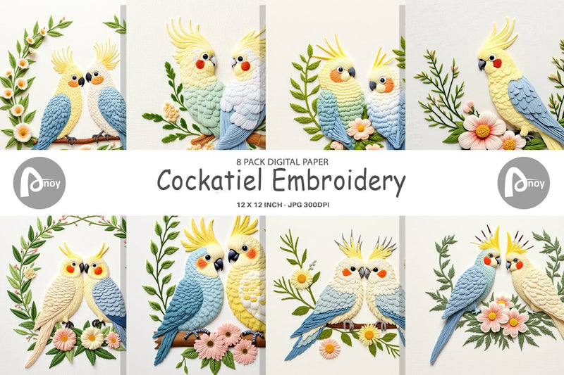 Digital Paper Cockatiel Embroidery Digital Pattern artnoy 