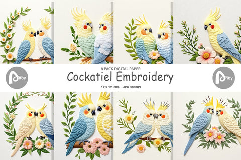 Digital Paper Cockatiel Embroidery Digital Pattern artnoy 