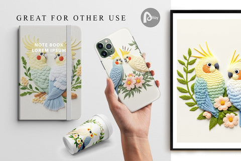 Digital Paper Cockatiel Embroidery Digital Pattern artnoy 