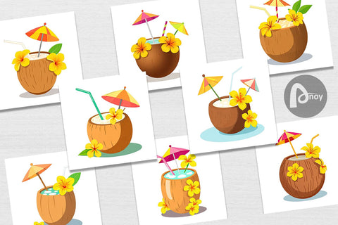 Digital Paper Coconut Drink Digital Pattern artnoy 