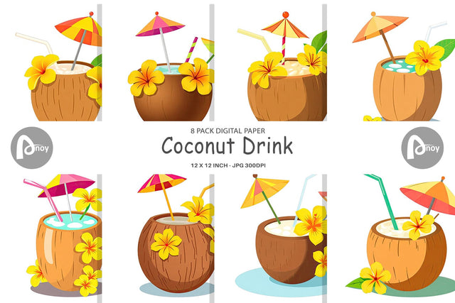 Digital Paper Coconut Drink Digital Pattern artnoy 