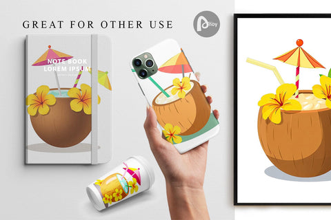 Digital Paper Coconut Drink Digital Pattern artnoy 