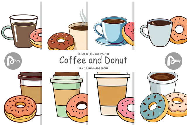 Digital Paper Coffee Donut Digital Pattern artnoy 