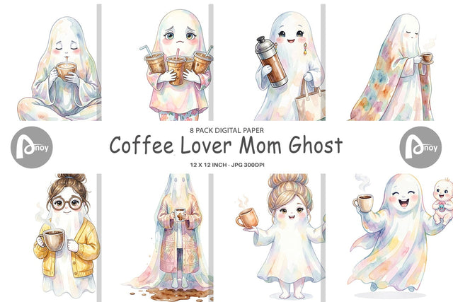 Digital Paper Coffee Lover Mom Ghost Digital Pattern artnoy 
