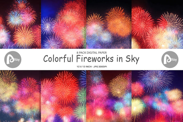 Digital Paper Colorful Fireworks in Sky Digital Pattern artnoy 