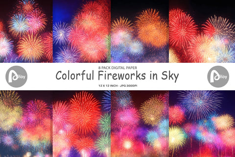 Digital Paper Colorful Fireworks in Sky Digital Pattern artnoy 