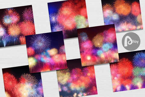 Digital Paper Colorful Fireworks in Sky Digital Pattern artnoy 