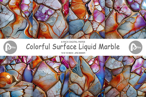 Digital Paper Colorful Liquid Marble Digital Pattern artnoy 