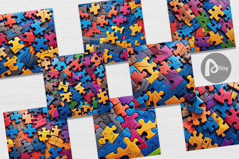 Digital Paper Colorful Puzzle Pieces Digital Pattern artnoy 