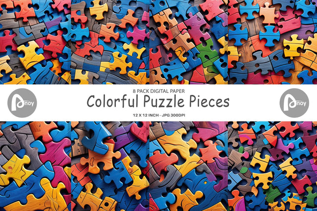 Digital Paper Colorful Puzzle Pieces Digital Pattern artnoy 