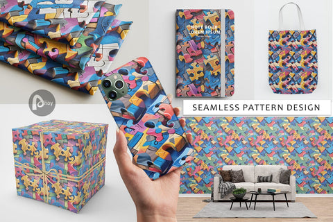 Digital Paper Colorful Puzzles Pattern Digital Pattern artnoy 