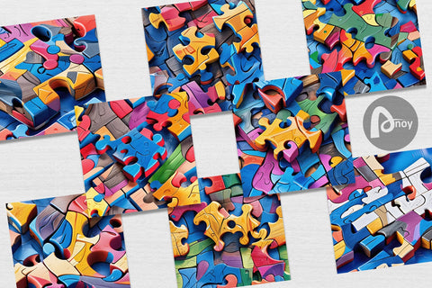 Digital Paper Colorful Puzzles Pattern Digital Pattern artnoy 