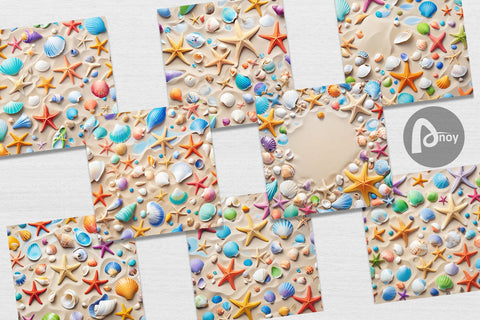 Digital Paper Colorful Seashells Digital Pattern artnoy 