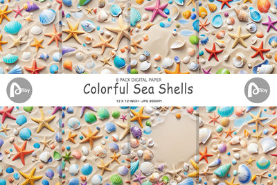 Digital Paper Colorful Seashells Digital Pattern artnoy 