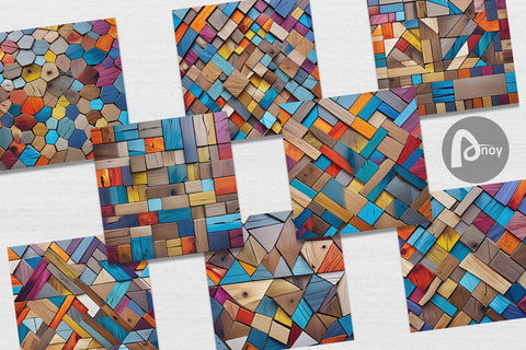 Digital Paper Colorful Wood Mosaic Digital Pattern artnoy 