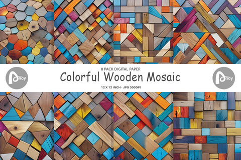 Digital Paper Colorful Wood Mosaic Digital Pattern artnoy 