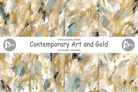Digital Paper Contemporary Art Gold Digital Pattern artnoy 