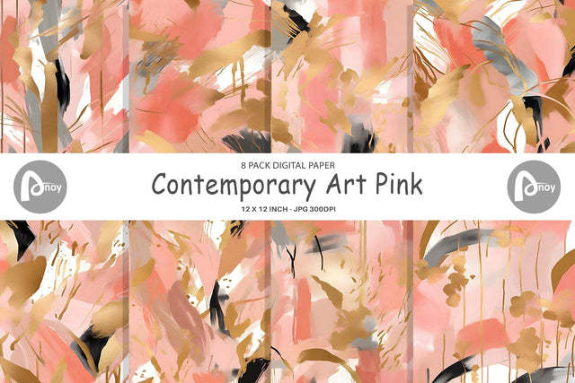 Digital Paper Contemporary Art Pink Digital Pattern artnoy 