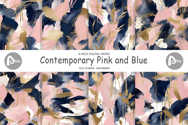 Digital Paper Contemporary Pink Blue Digital Pattern artnoy 
