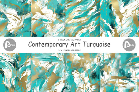 Digital Paper Contemporary Turquoise Digital Pattern artnoy 
