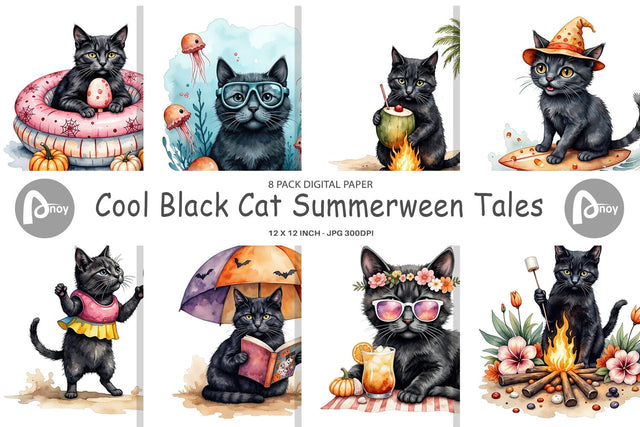 Digital Paper Cool Cat Summerween Digital Pattern artnoy 