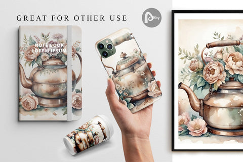 Digital Paper Copper Kettle Digital Pattern artnoy 