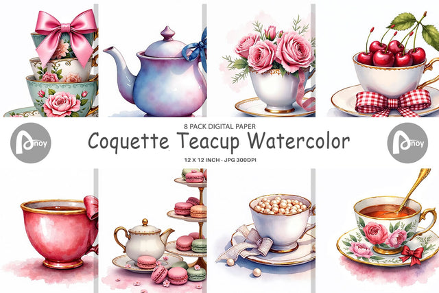 Digital Paper Coquette Teacups Digital Pattern artnoy 
