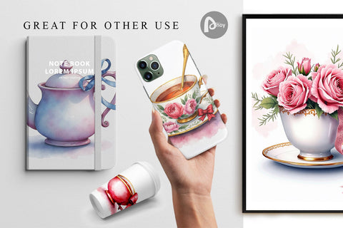Digital Paper Coquette Teacups Digital Pattern artnoy 