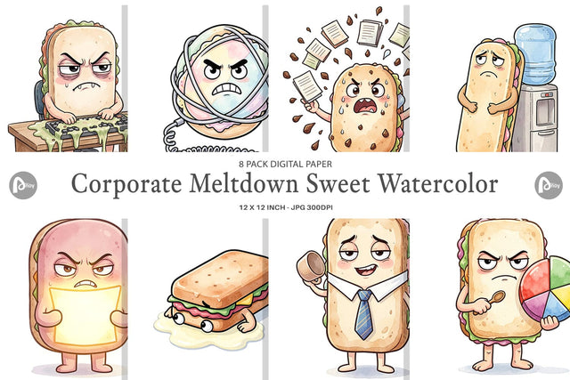 Digital Paper Corporate Meltdown Sweet Watercolor Digital Pattern artnoy 