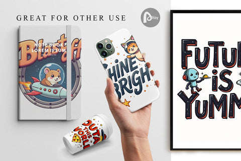 Digital Paper Cosmic Cravings 80s Retro Kawaii Space Quotes Digital Pattern artnoy 