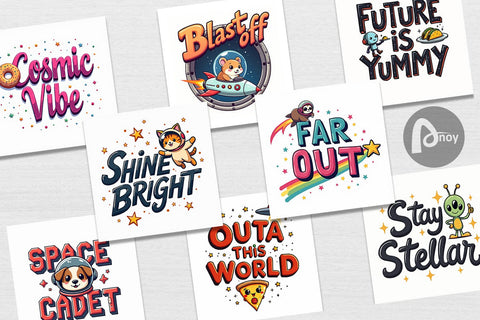 Digital Paper Cosmic Cravings 80s Retro Kawaii Space Quotes Digital Pattern artnoy 