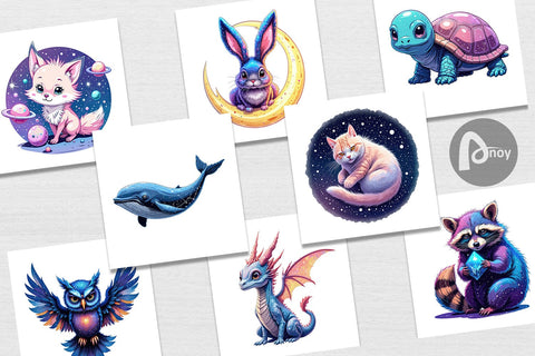 Digital Paper Cosmic Kawaii Critters Digital Pattern artnoy 