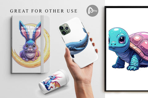 Digital Paper Cosmic Kawaii Critters Digital Pattern artnoy 