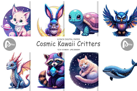 Digital Paper Cosmic Kawaii Critters Digital Pattern artnoy 