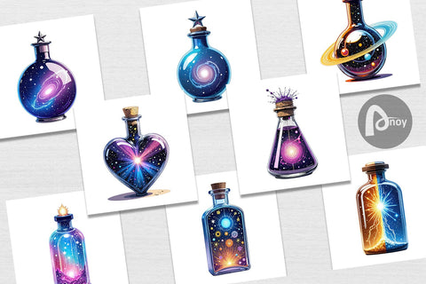 Digital Paper Cosmic Potion Bottles Digital Pattern artnoy 