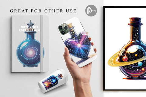 Digital Paper Cosmic Potion Bottles Digital Pattern artnoy 