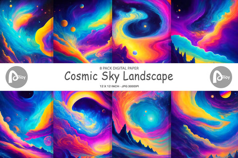 Digital Paper Cosmic Sky Landscape Digital Pattern artnoy 