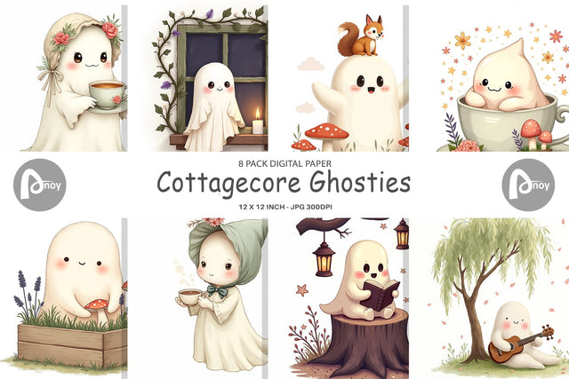 Digital Paper Cottagecore Ghosties Digital Pattern artnoy 