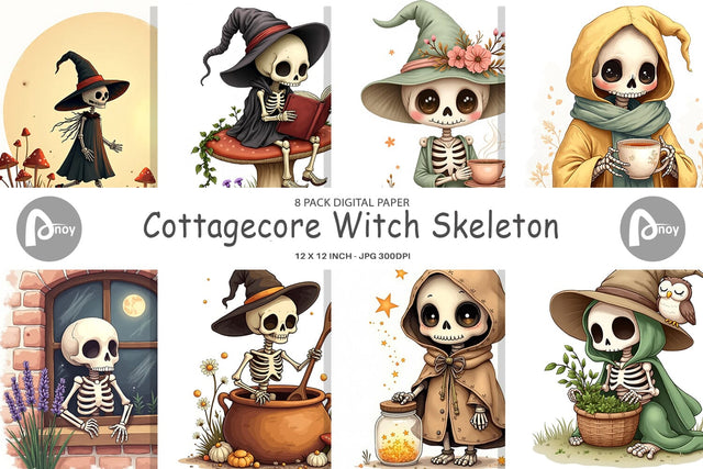 Digital Paper Cottagecore Witch Skeleton Digital Pattern artnoy 